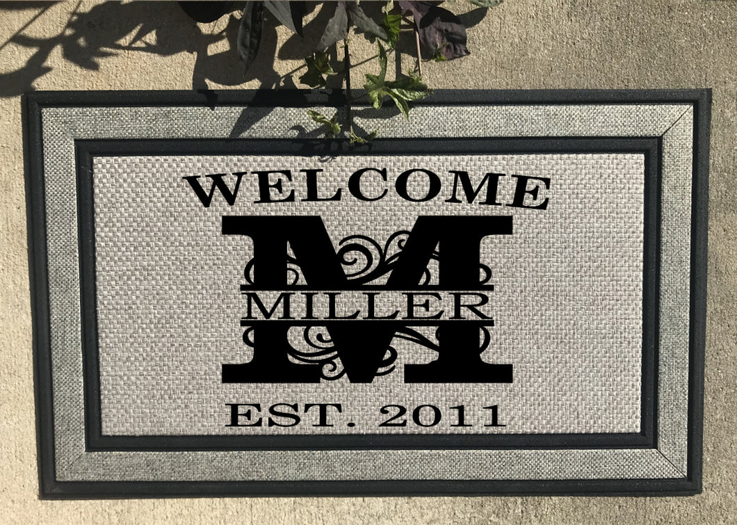 Welcome mat initial, Customized with Last Name and Est Date