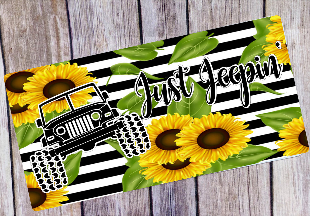 Jeepin License Plate/Sunflowers