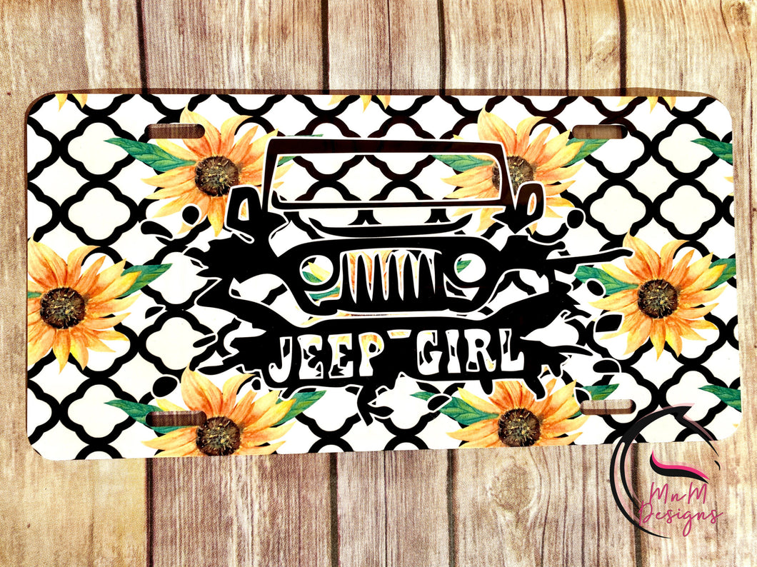 Jeep Girl Sunflower License Plate